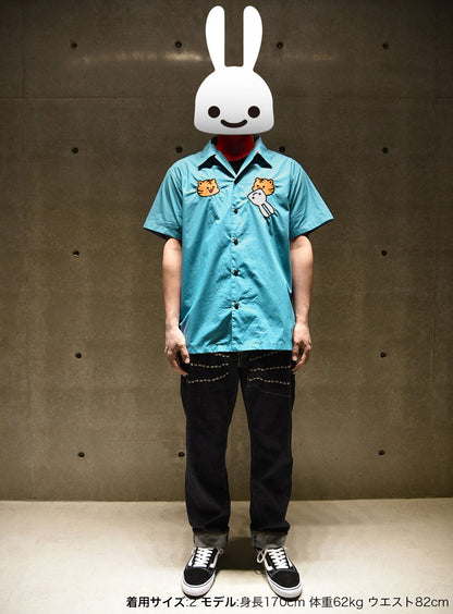 上向きとらちゃんの刺繍の開襟シャツ