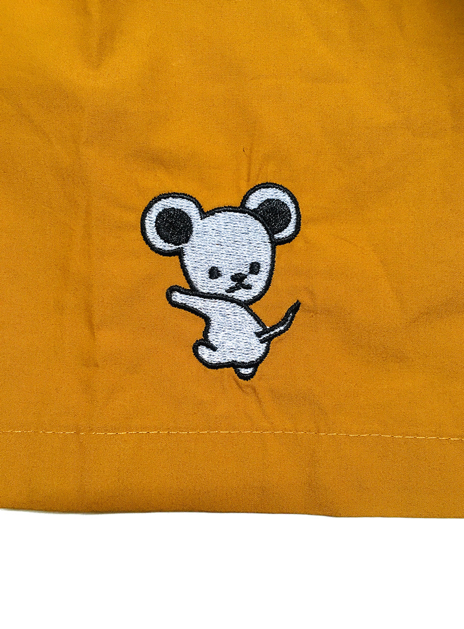 ネズミとパンダの刺繍の開襟シャツ