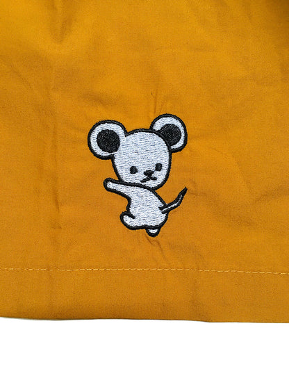 ネズミとパンダの刺繍の開襟シャツ