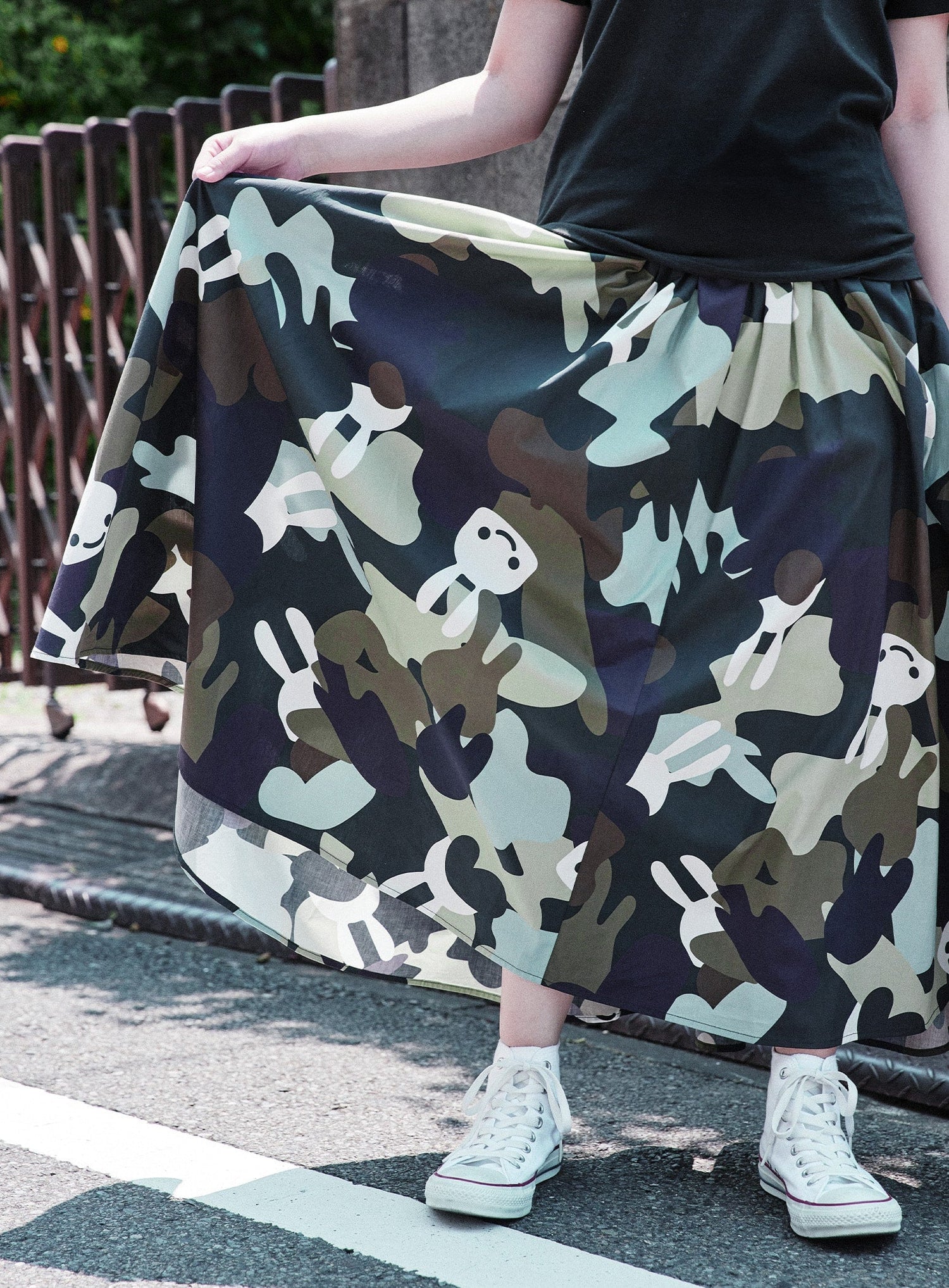 ロングギャザースカート 沼CAMO