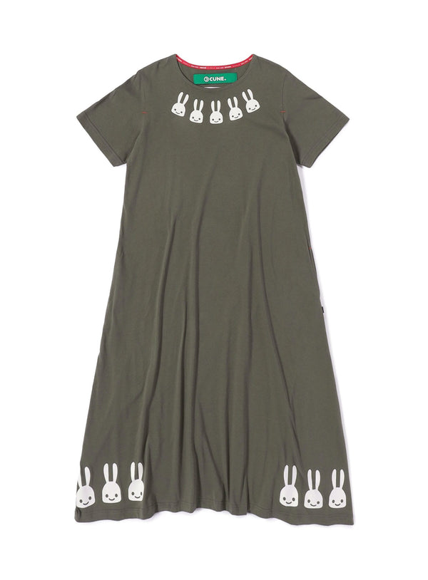 天竺ボートネックフレアワンピース