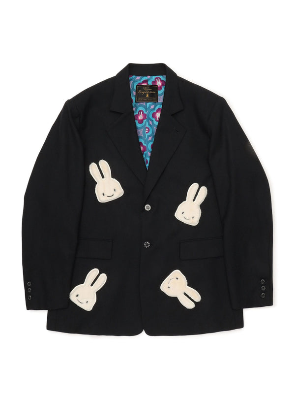 ウールギャバ2Bテーラードジャケット ウサギたくさん