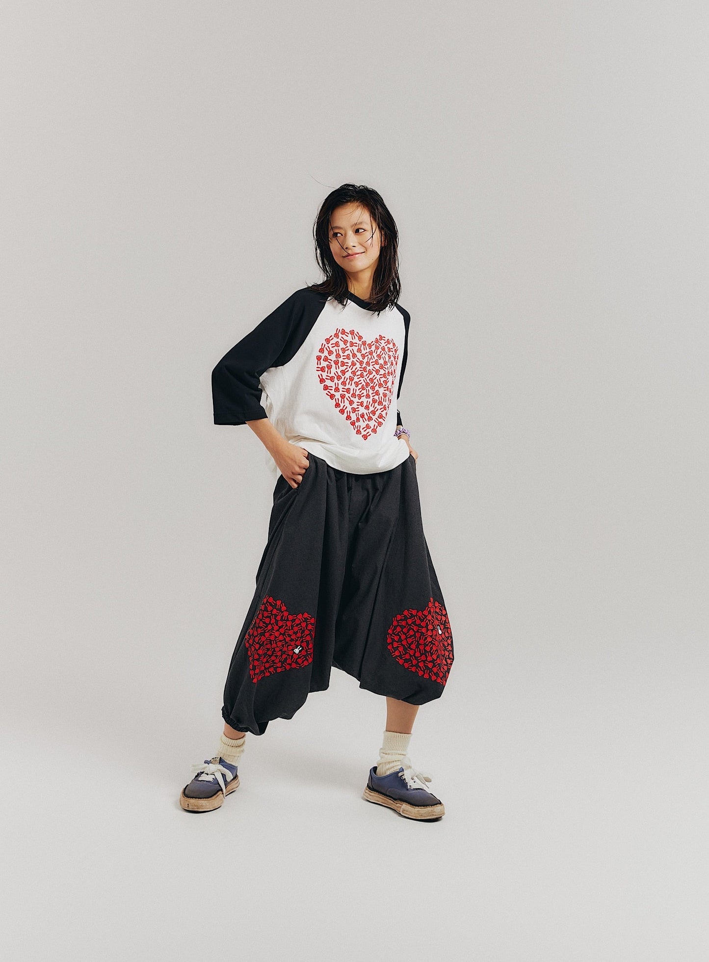 ハートのラグランTシャツ