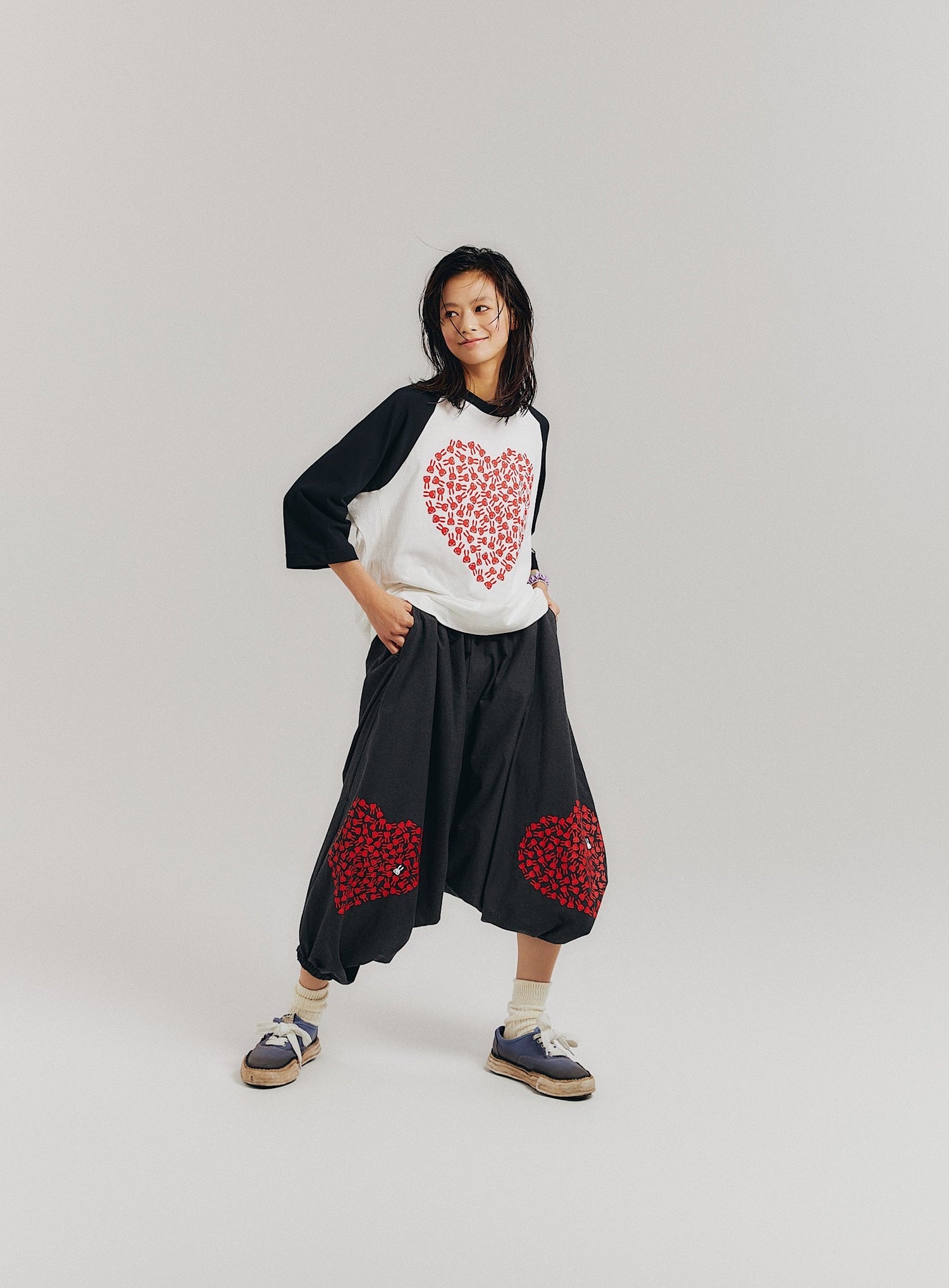 ハートのラグランTシャツ