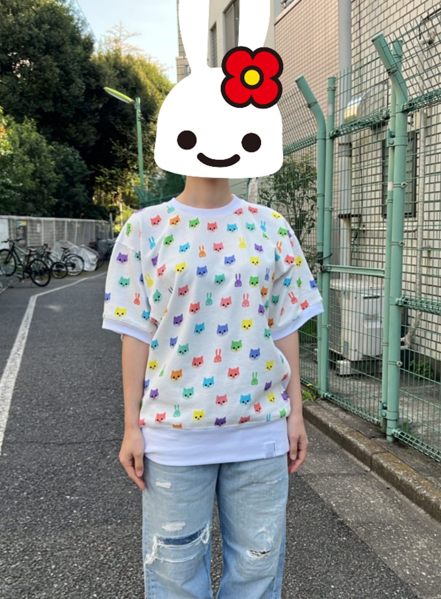 豆柴ドットサイドリブ半袖スウェット