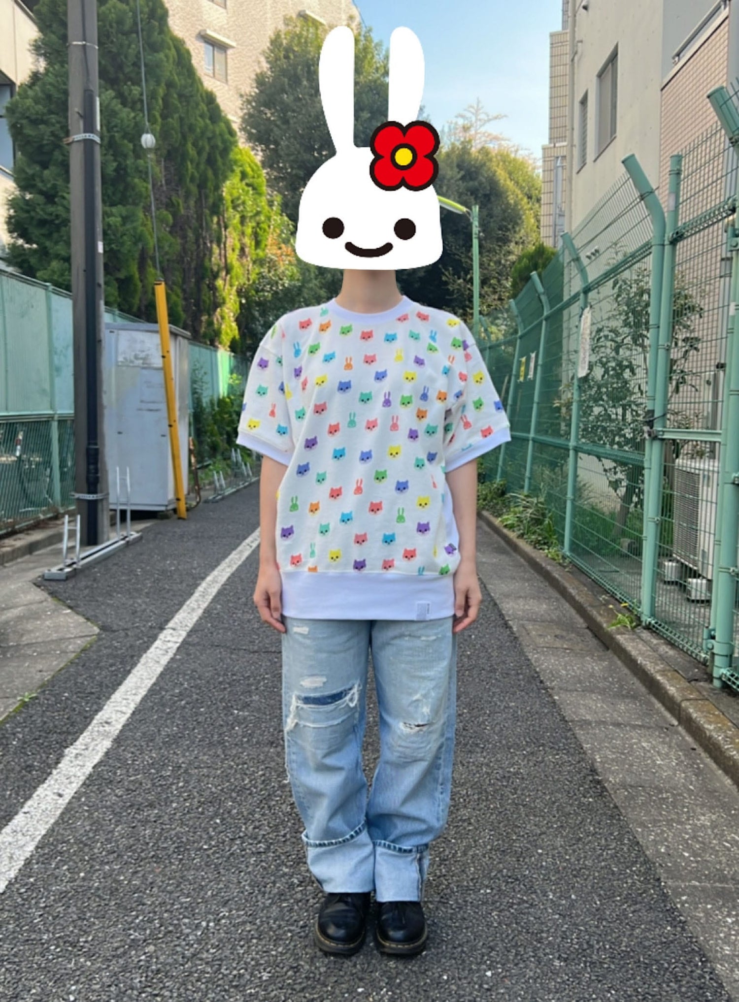 豆柴ドットサイドリブ半袖スウェット