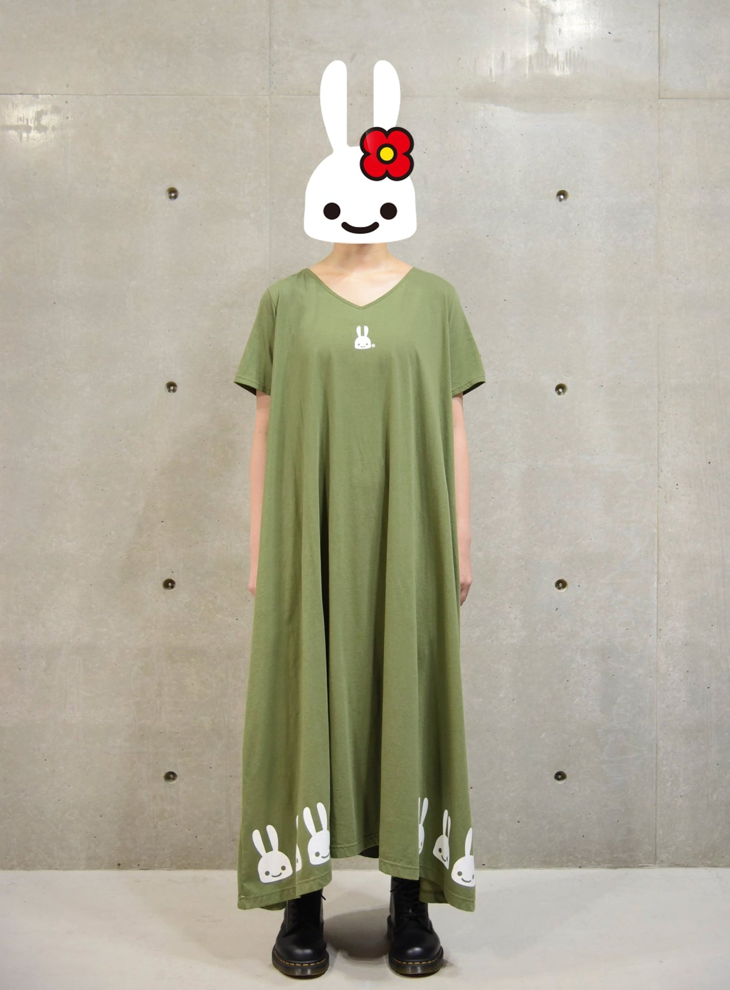 DDDC 天竺Vネック半袖ワンピース