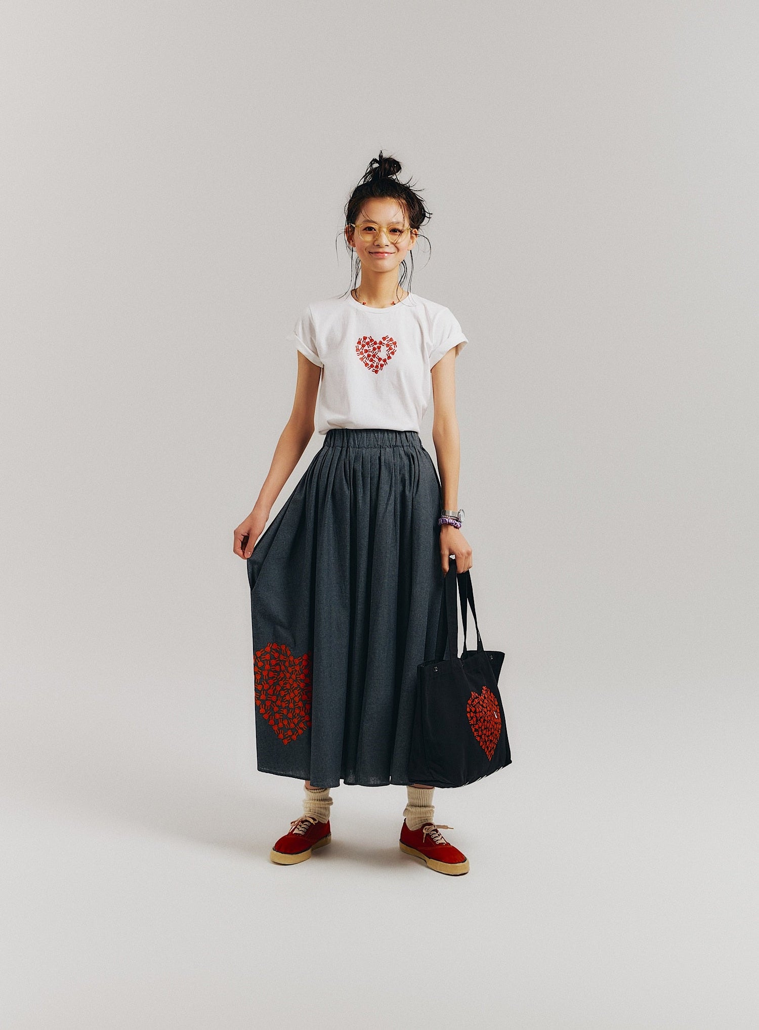 ハートのロングギャザースカート