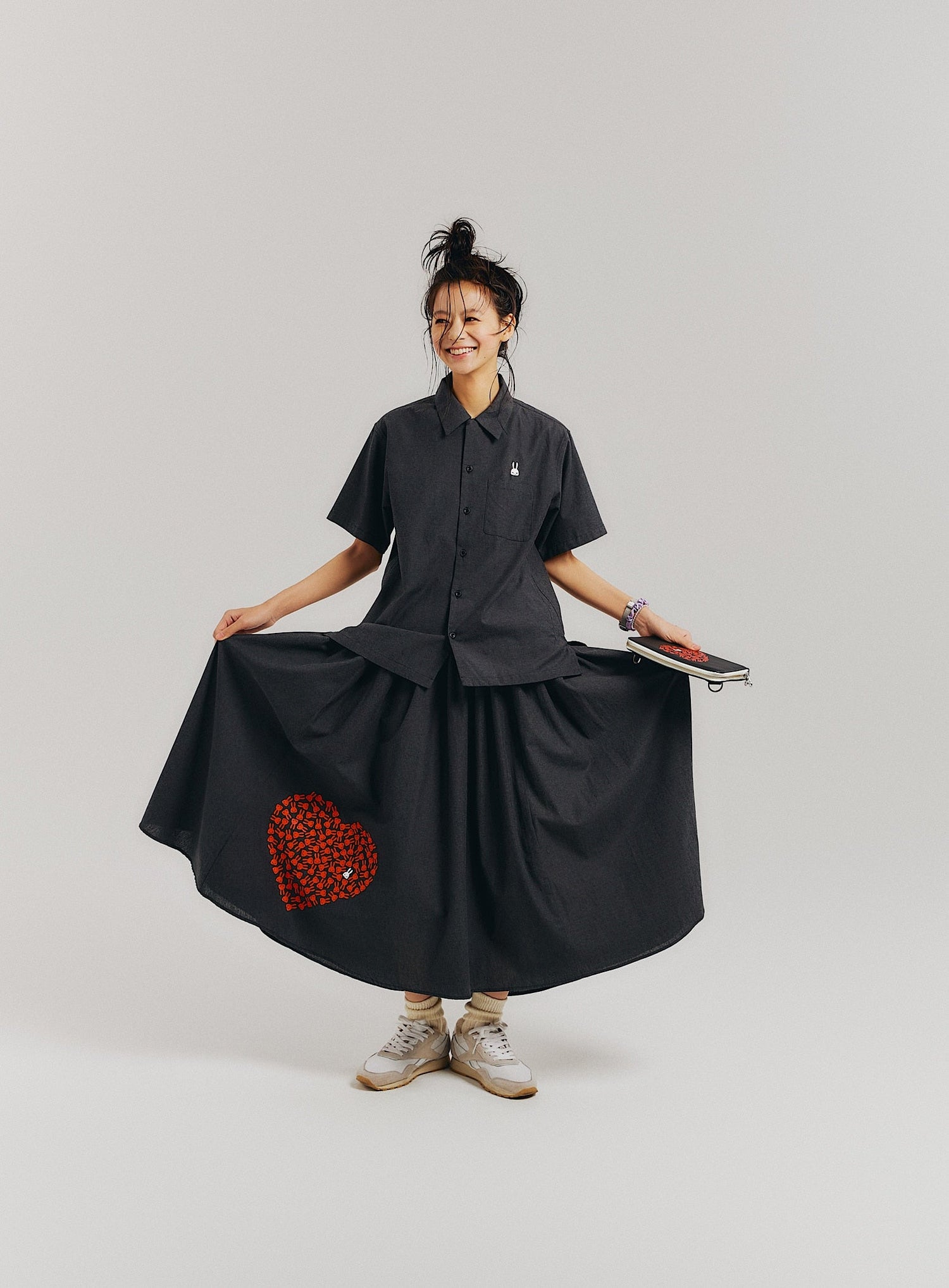 ハートのロングギャザースカート