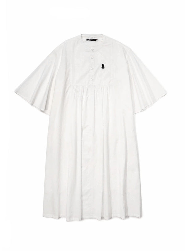 フレアスリーブノーカラーワンピース