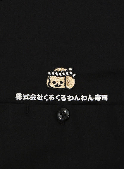 株式会社くるくるわんわん寿司の刺繍入りワークシャツ