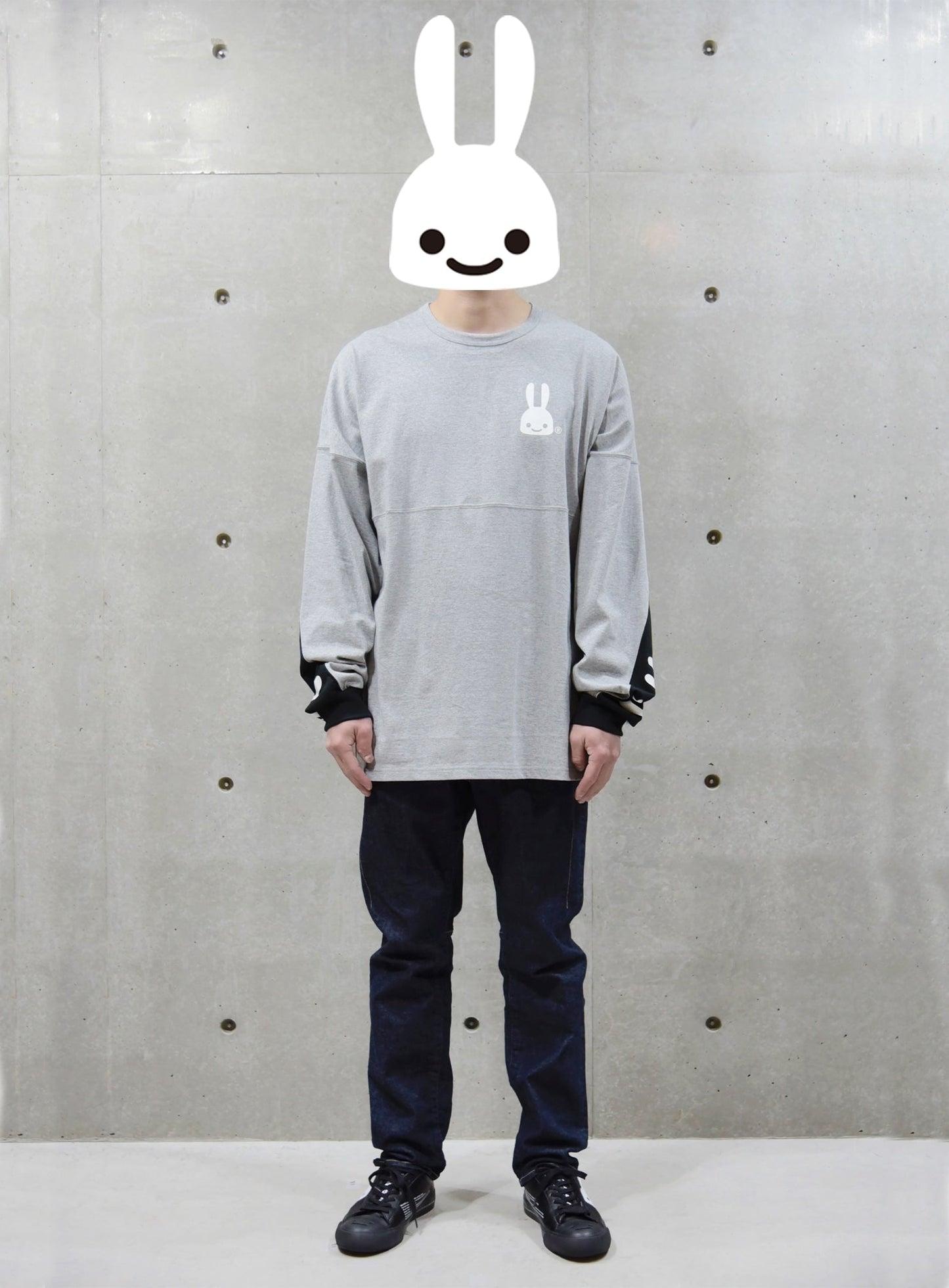 杢グレーのウサギいっぱいラインカットソー