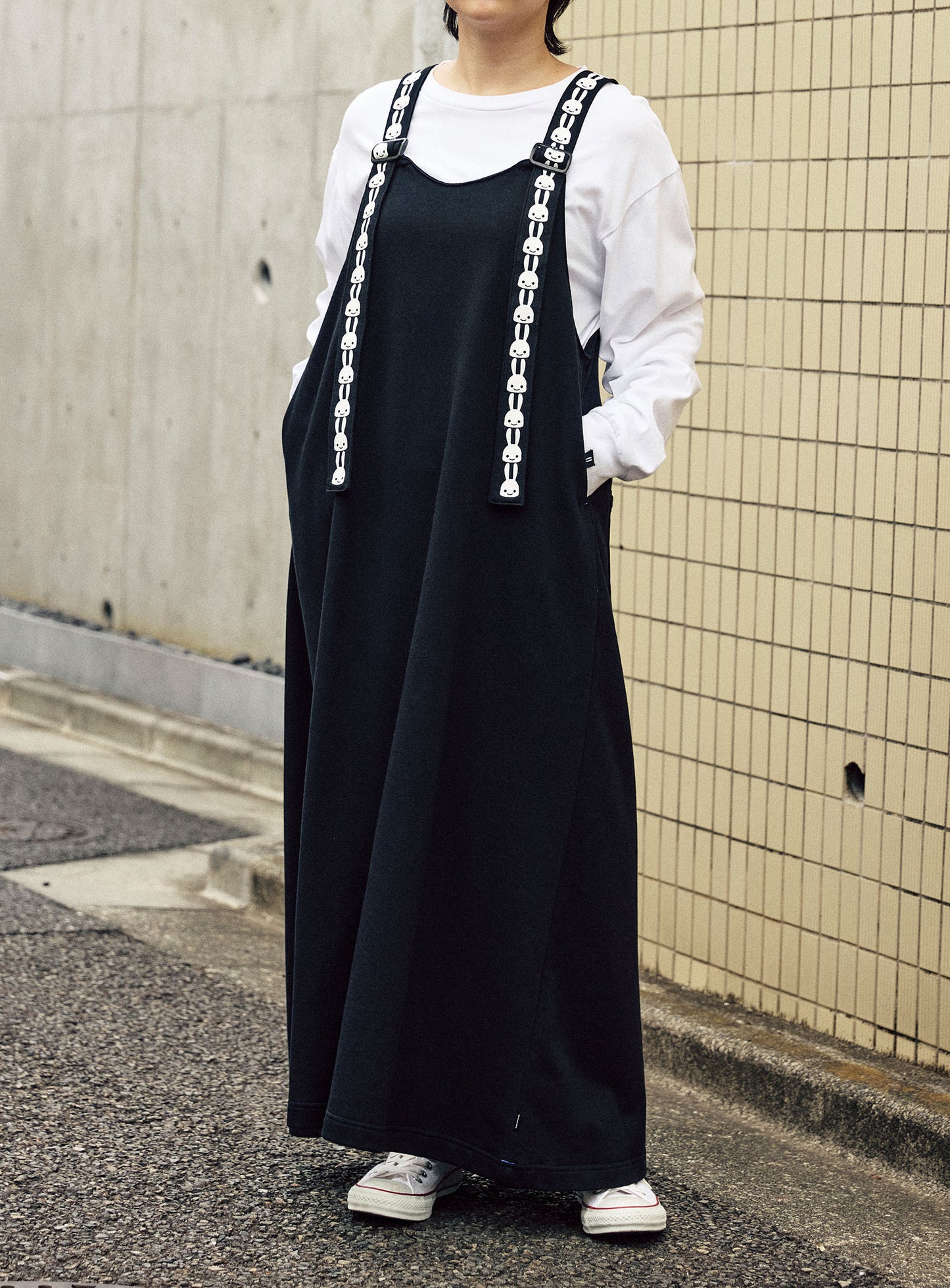 ミニ裏毛のサロペットワンピース