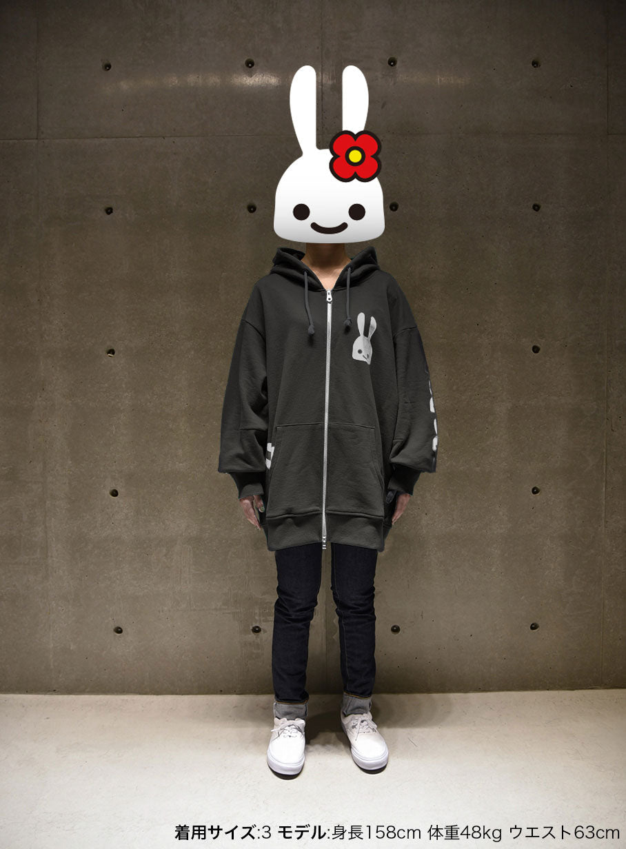 大きいZIPパーカー ウサギたくさん