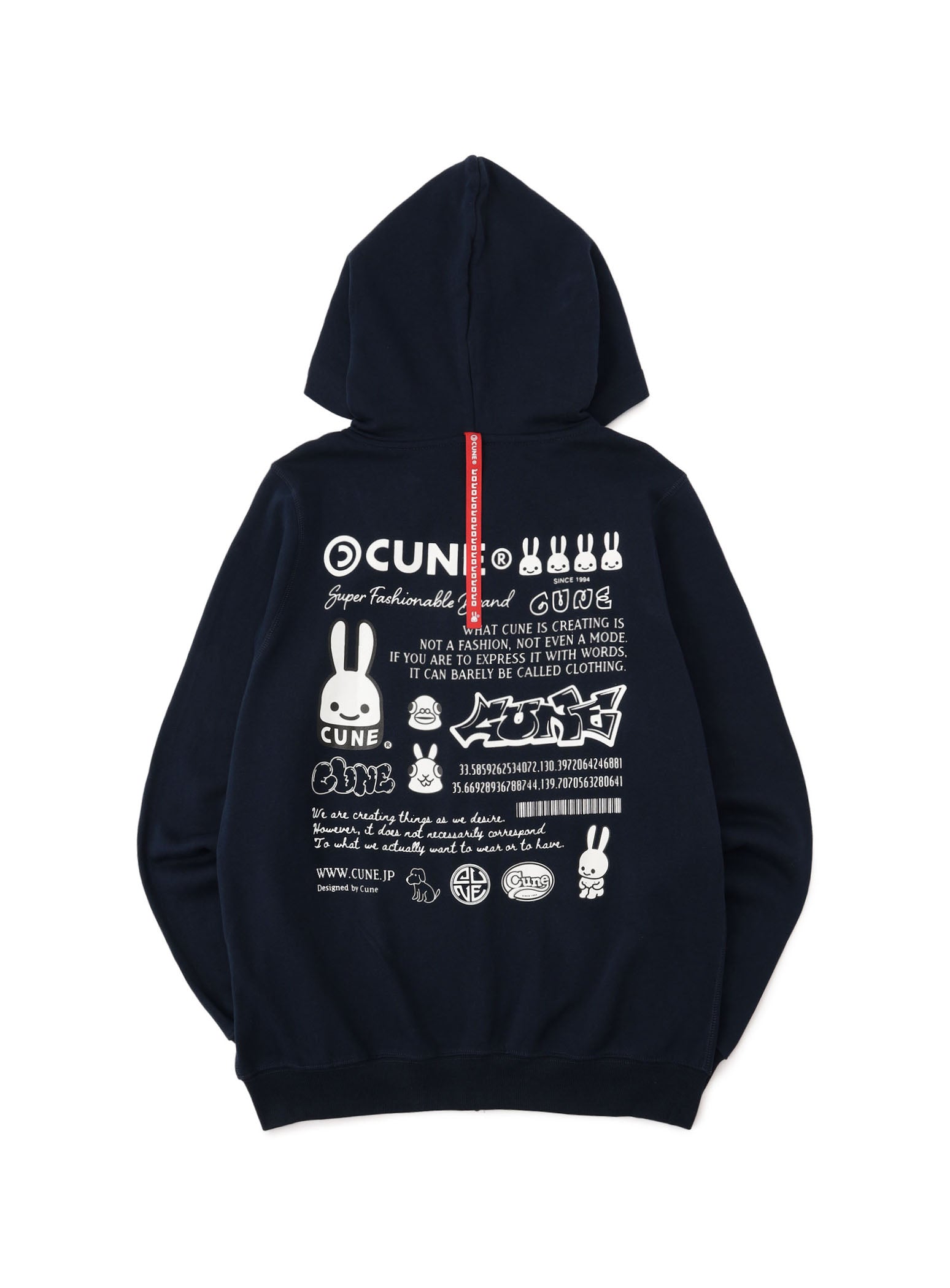 CUNE パーカー　ZIP PARKA ネズミ CUNE ZIP PARKA ロゴと文章